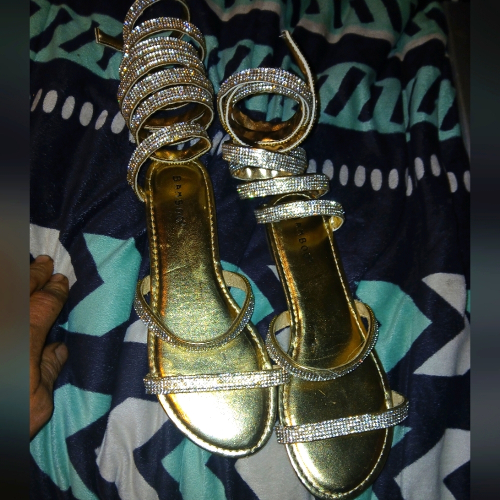 Elegant Gold Strappy Sandals By Bamboo Sz 7 Uk Size 37 Like New